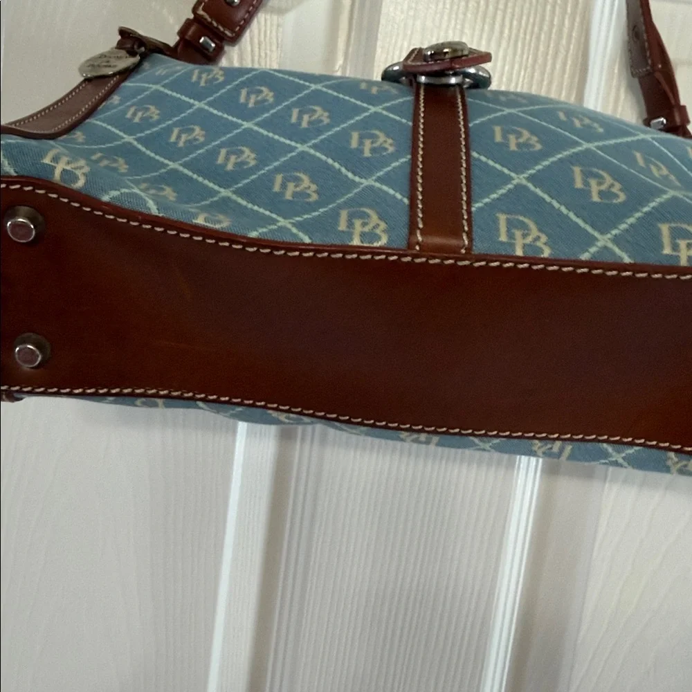 DOONEY & BOURKE signature Crescent Hobo Bag blue canvas with brown leather trim